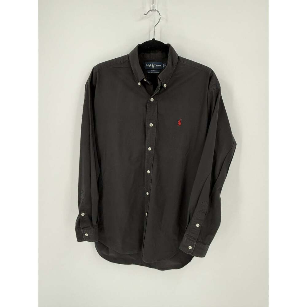 Ralph Lauren Blake Men's Black Two-Ply Cotton Button Down Long Sleeve Shirt M - Picture 2 of 5